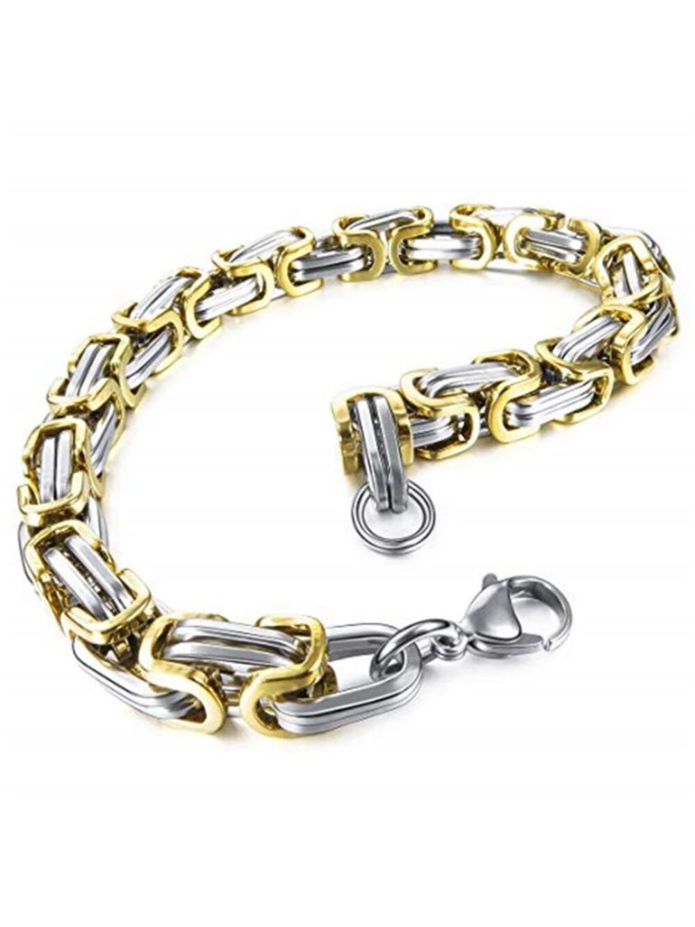Men's 8mm Wide 316L Stainless Steel Bracelet Byzantine Link Chain Bracelet